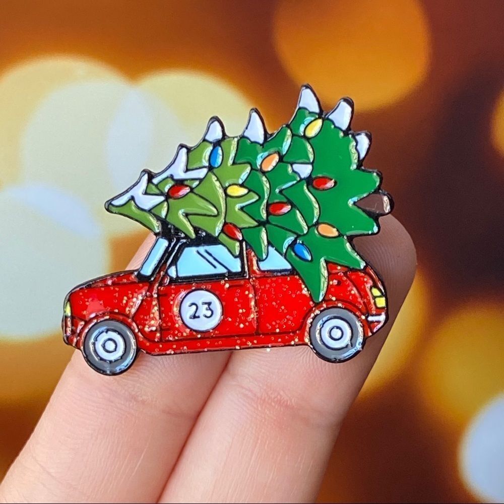 Christmas Tree Shopping Red Enamel Pin/ Brooch